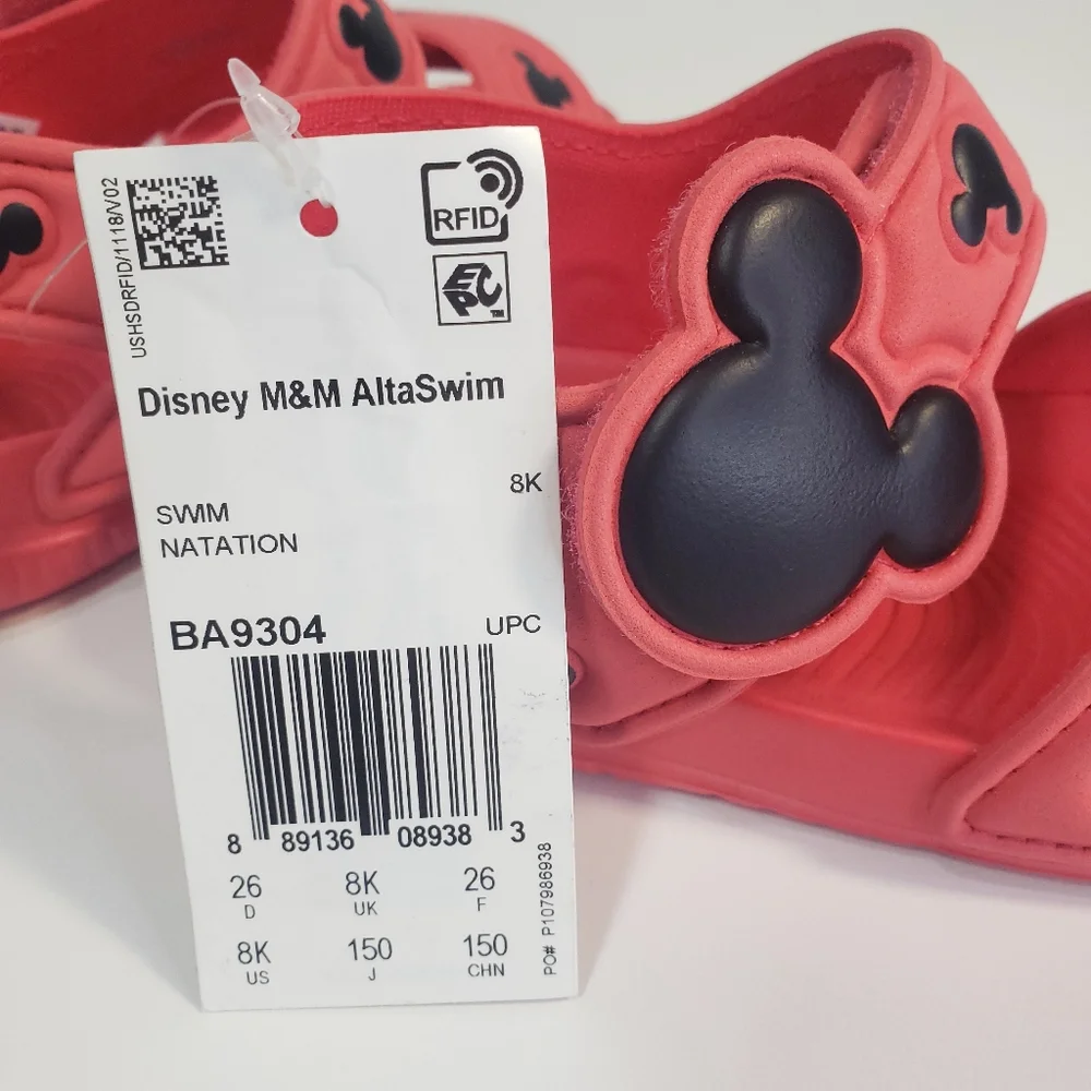 Adidas Altaswim Disney Minnie Mouse Red Black Water-Friendly Sandals Girl Size 8